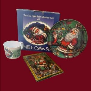 Vintage Santa The Night Before Christmas Milk Cookies Set with Book EUC W/ Box